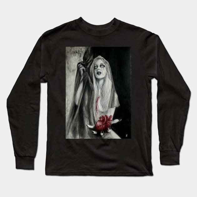 Bloody Valentine - star, night night, heart, bdsm, toxic love, dark nun, stranger, star, moon, girl, blood, demon, three of swords, tarot, sticker Long Sleeve T-Shirt by SSINAMOON COVEN